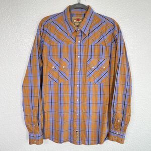 Larry Mahan Shirt Mens Extra Large Plaid Pearl Snap Button Sawtooth Pocket Fall